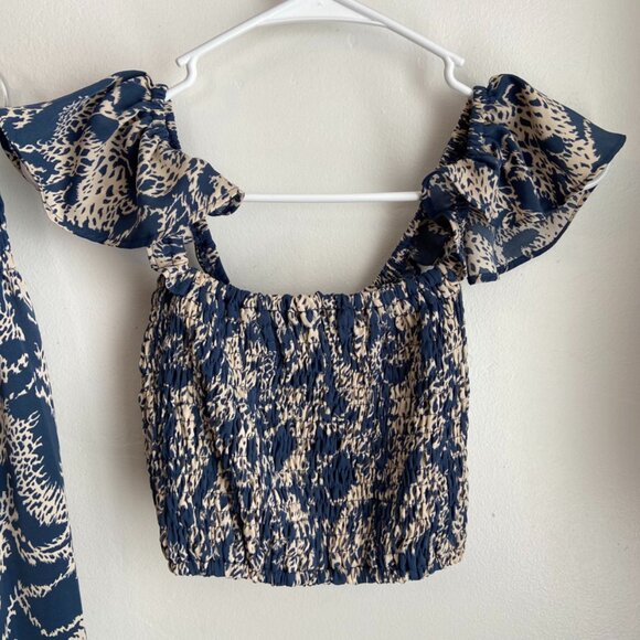 NWT Malibu Bum Blue & Cream Printed Crop Top & Maxi Skirt Two Piece Set - Picture 5 of 15